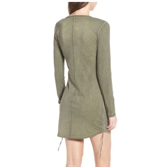 Pam & Gela Ruched Tie Hem Dress In Olive Smoke - Picture 2 of 8